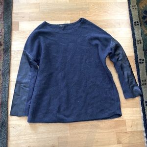 Maje lamb leather sleeved dark teal sweater size 1